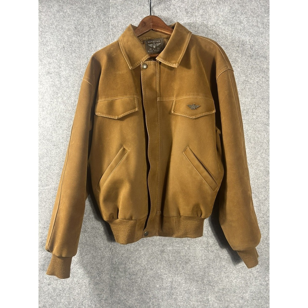 Reportage R.G.A. Made in Italy Tan Suede/Leather Style Bomber Jacket Men's Brown